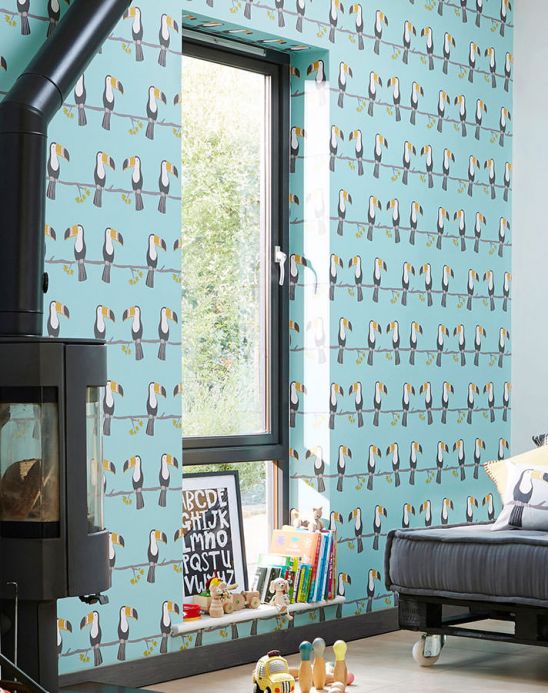 Bird Wallpaper Wallpaper Croaking Roommate pastel turquoise Room View