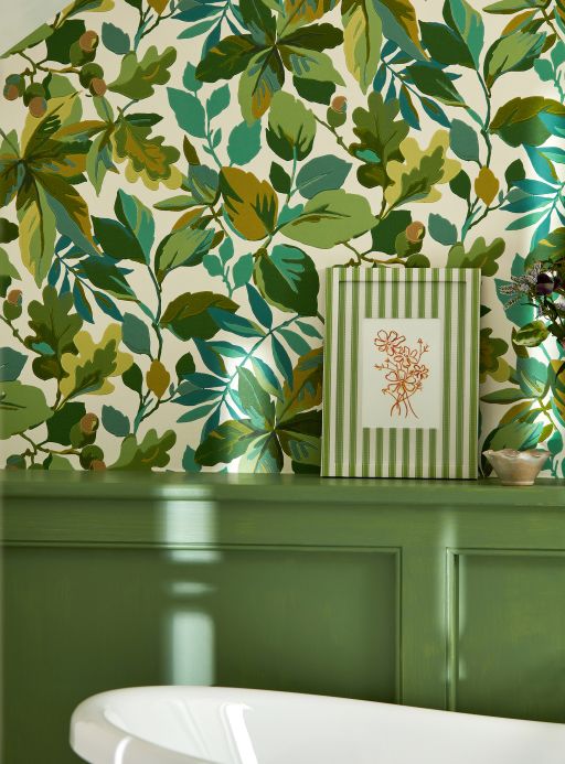 Leaf and Foliage Wallpaper Wallpaper Marte shades of green Room View