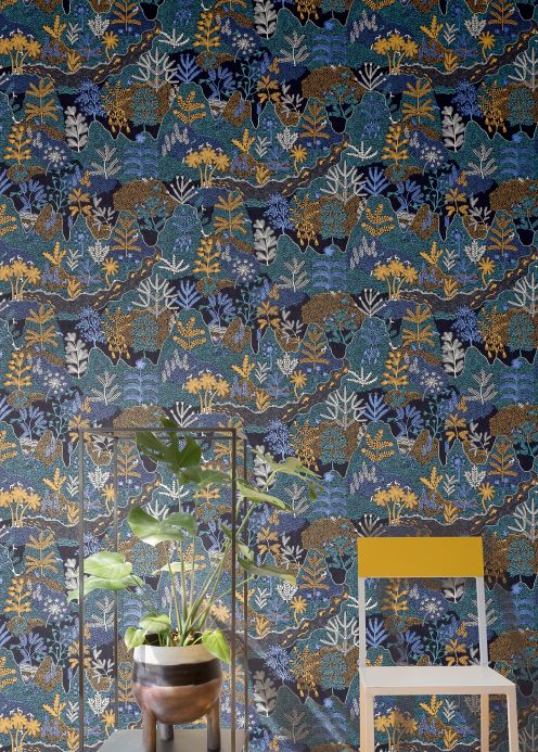 Papel de parede botânico Papel de parede Tammi azul pérola Ver ambiente