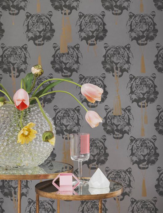 Wallpaper Wallpaper Coco Tiger anthracite grey Room View
