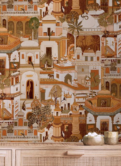 Papier peint oriental Papier peint Casablanca nuances d’orange Vue pièce