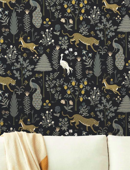 Rifle Paper Wallpaper Wallpaper Menagerie anthracite Room View