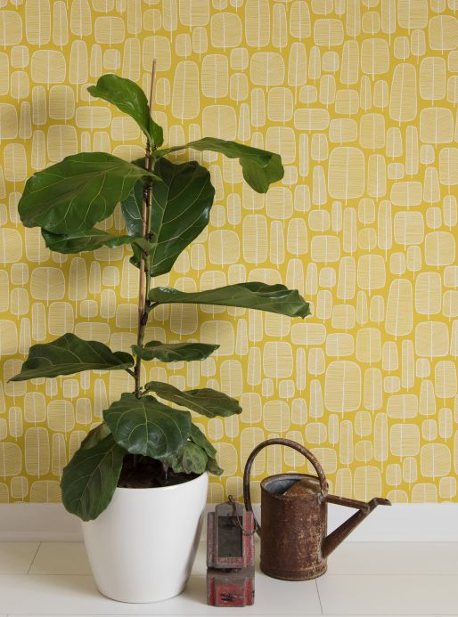 Papel pintado botánico Papel pintado Little Trees amarillo limón Ver habitación