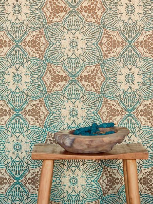 Papel pintado oriental Papel pintado Marrakesh azul turquesa Ver habitación