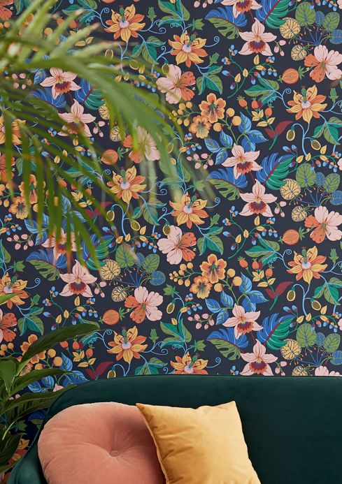 Floral Wallpaper Wallpaper Frederika shades of blue Room View