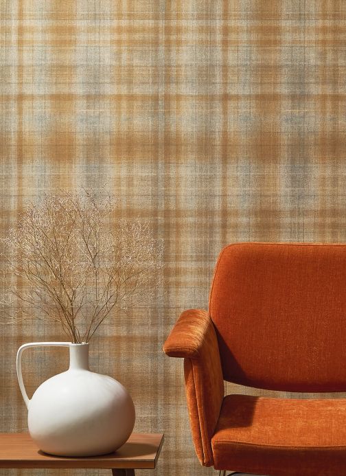 Geometric Wallpaper Wallpaper Shabby Tartan orange brown Room View