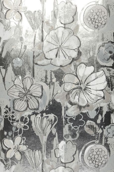 Papel de parede floral Papel de parede Larentia prata metálico Largura do rolo