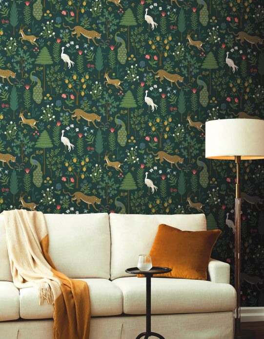 Rifle Paper Wallpaper Wallpaper Menagerie fir tree green Room View