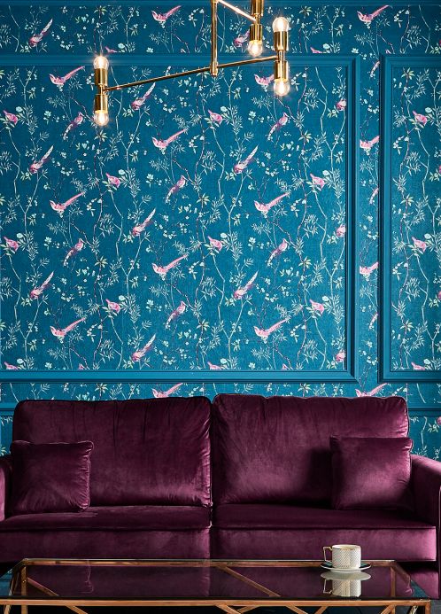 Bird Wallpaper Wallpaper Comtesse ocean blue Room View