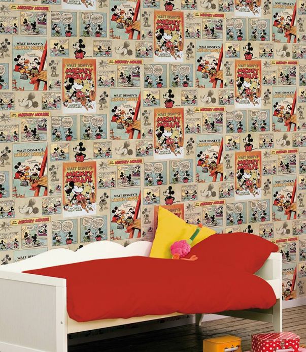 Paper-based Wallpaper Wallpaper 1930s Mickey Mouse light blue Room View