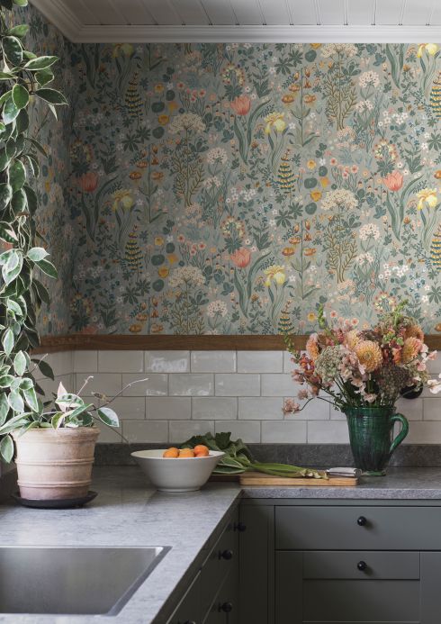 Floral Wallpaper Wallpaper Isabelle stone grey Room View