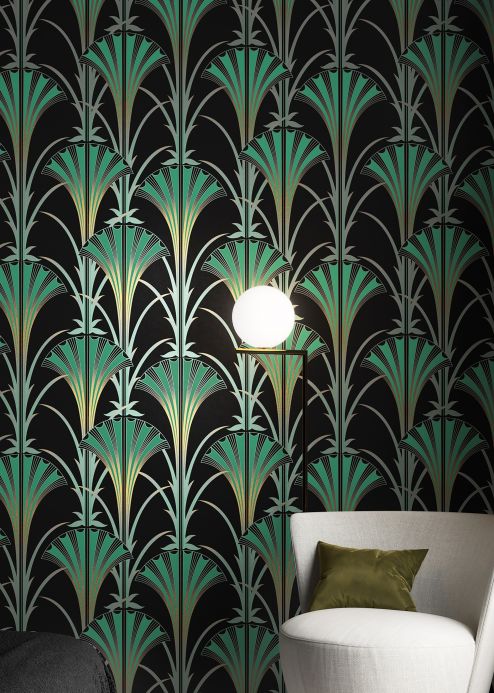 Black Wallpaper Wallpaper Morley patina green Room View