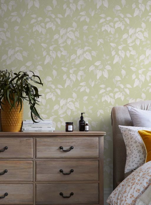 Leaf and Foliage Wallpaper Wallpaper Inaya pale green Room View