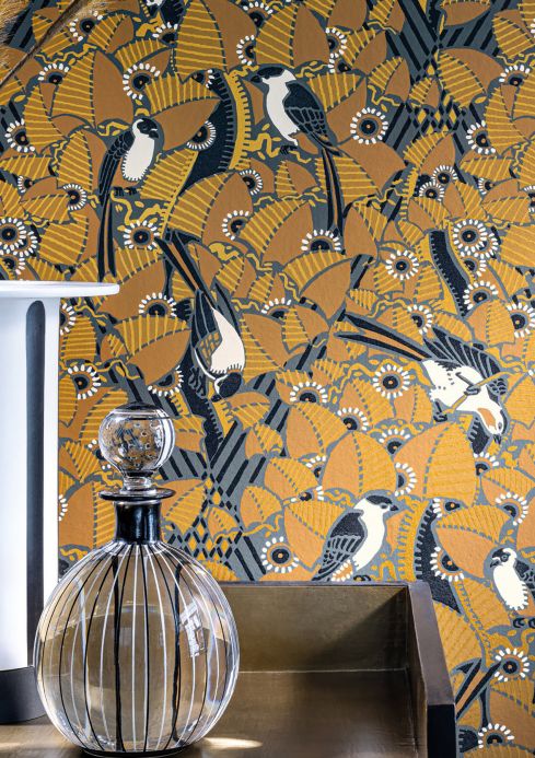 Bird Wallpaper Wallpaper Dorothy ochre Room View