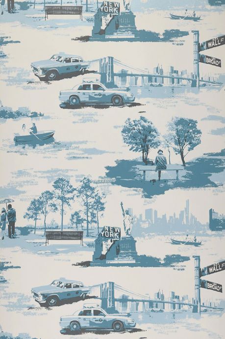 Archiv Wallpaper New York Toile ocean blue Roll Width
