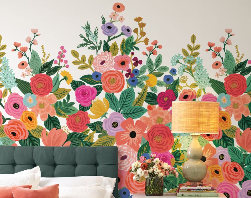 White Wallpaper Wall mural Flower Garden rose Room View