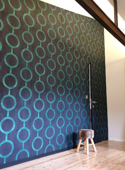 Papel de parede geométrico Papel de parede Florin verde azulado Ver ambiente