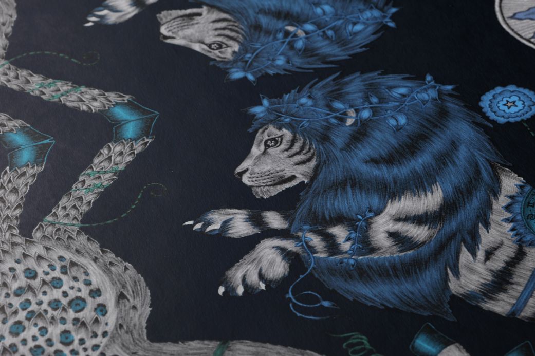 Tapeten mit Tigern und Leoparden Tapete Caspian Stahlblau Detailansicht