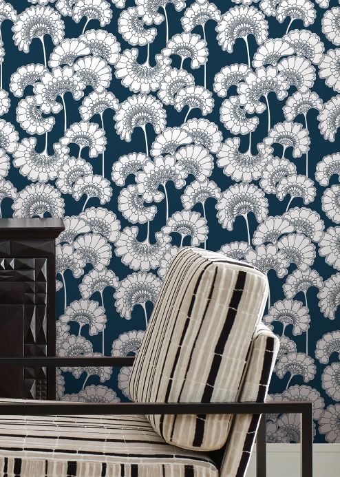 Floral Wallpaper Wallpaper Ornate steel blue Room View