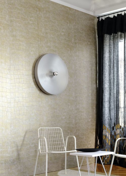 Faux Leather Wallpaper Wallpaper Croco 15 grey beige Room View