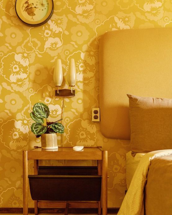Floral Wallpaper Wallpaper Catia lemon yellow Room View