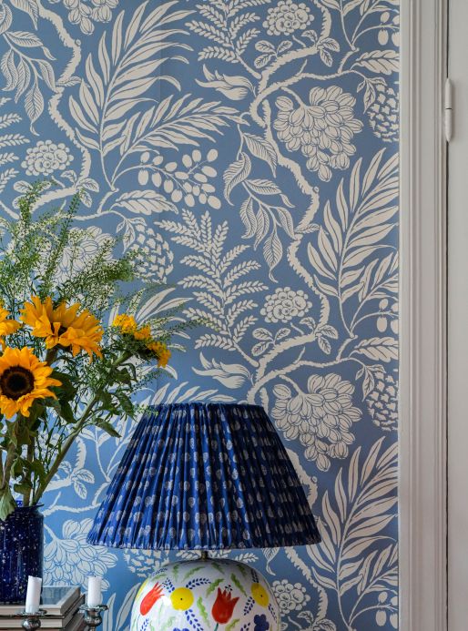 Papel de parede folhas e frondes Papel de parede Cornucopia azul pombo Ver ambiente