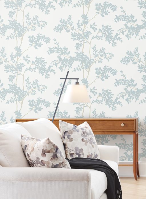 Forest and Tree Wallpaper Wallpaper Olympia light blue grey Room View