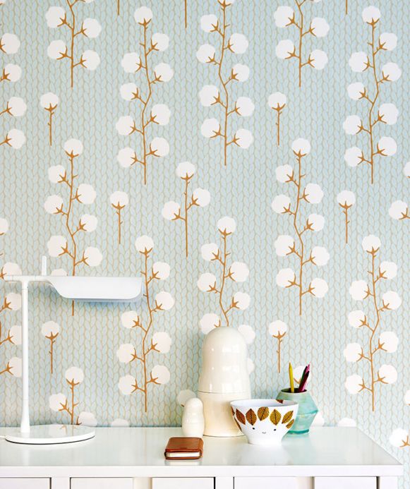 Designer Wallpaper Sweet Cotton light pastel turquoise Room View