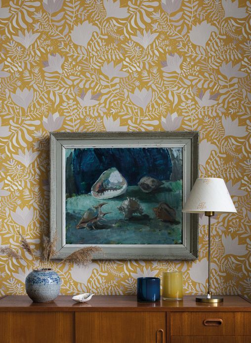 Floral Wallpaper Wallpaper Sukumala ochre yellow Room View