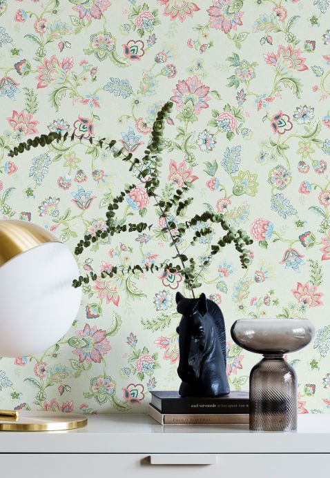 Floral Wallpaper Wallpaper Filippa pastel green Room View