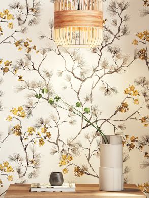 Papier peint Prune fleurs Hydrangea Floral Trail papier peint sur Beige Synthétique Finition 