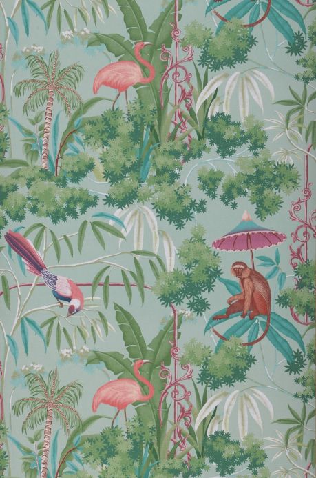 Papel pintado botánico Papel pintado Curious Jungle turquesa Ancho rollo