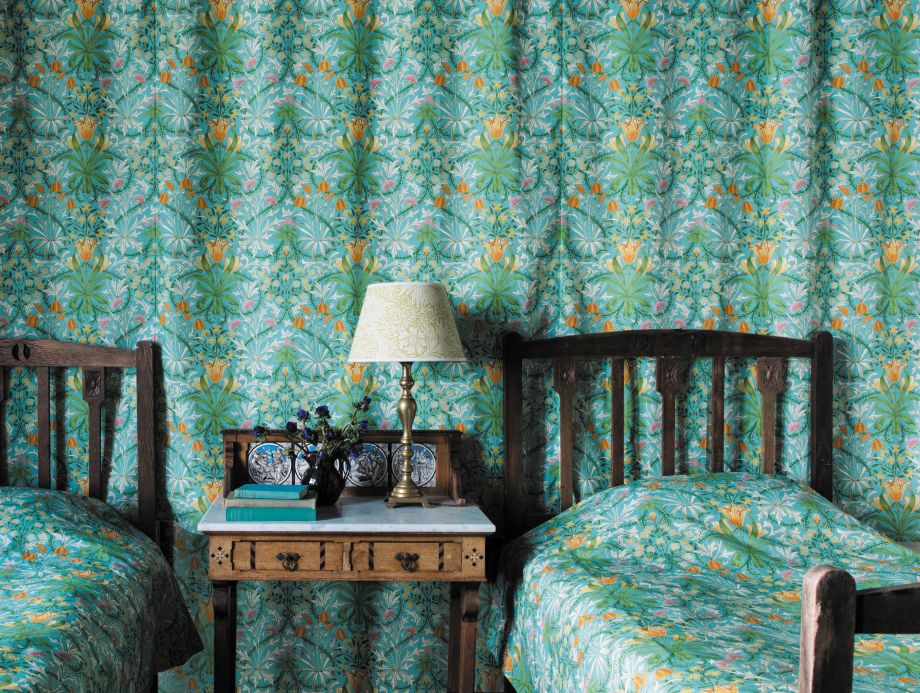 William Morris Wallpaper Wallpaper Rebecca pastel turquoise Room View