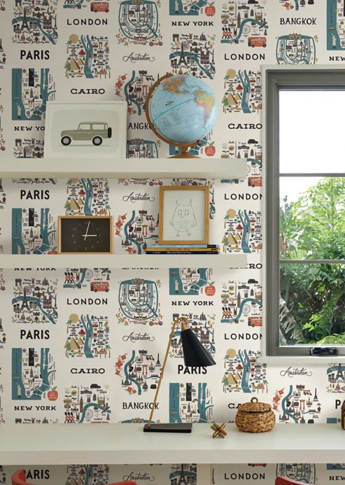 Paper-based Wallpaper Wallpaper City Maps mint grey Room View