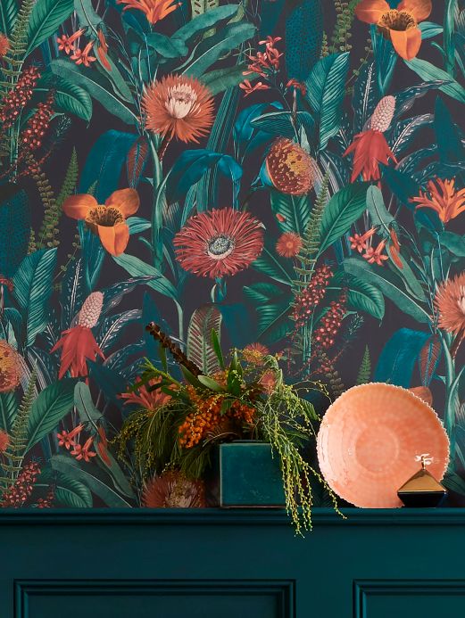 Floral Wallpaper Wallpaper Livia water blue Room View