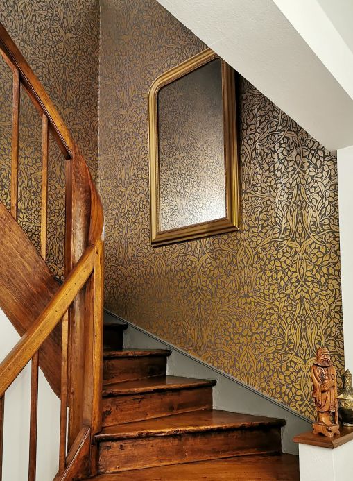 Papel de parede Art Nouveau Papel de parede Cortona dourado mate Ver ambiente