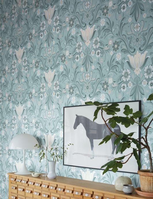 Classic Wallpaper Wallpaper Sanna pastel turquoise Room View