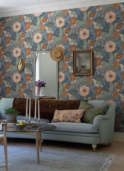 Papel de parede floral Papel de parede Smilla azul pombo Ver ambiente