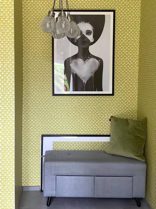 Papel pintado geométrico Papel pintado Darja verde amarillento Ver habitación