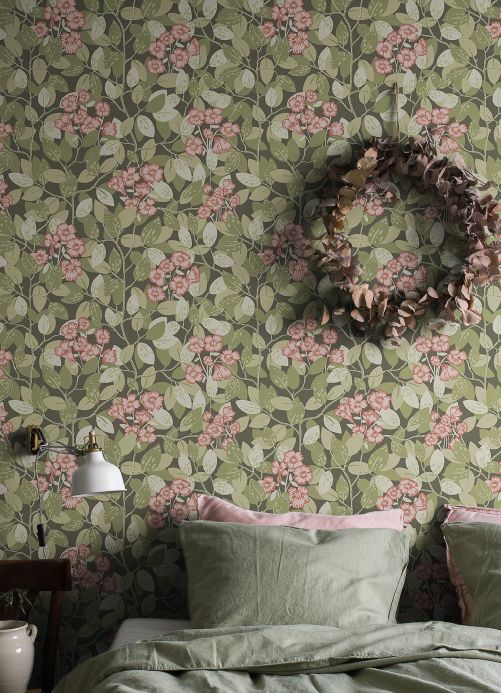 Papel pintado floral Papel pintado Hedera gris verdoso Ver habitación