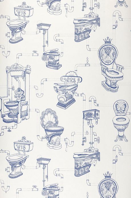 Archiv Wallpaper Toilet Heaven sapphire blue Roll Width