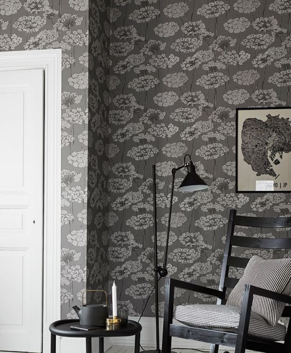 Papel pintado botánico Papel pintado Esoka gris Ver habitación