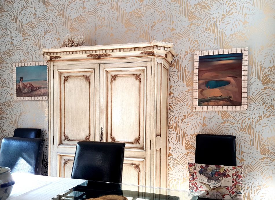 Papel pintado botánico Papel pintado Persephone oro Ver habitación