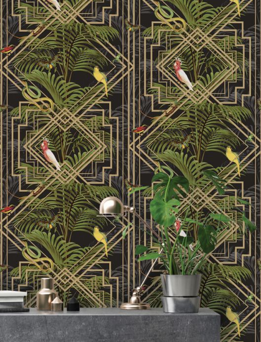 Bird Wallpaper Wallpaper Grace fern green Room View