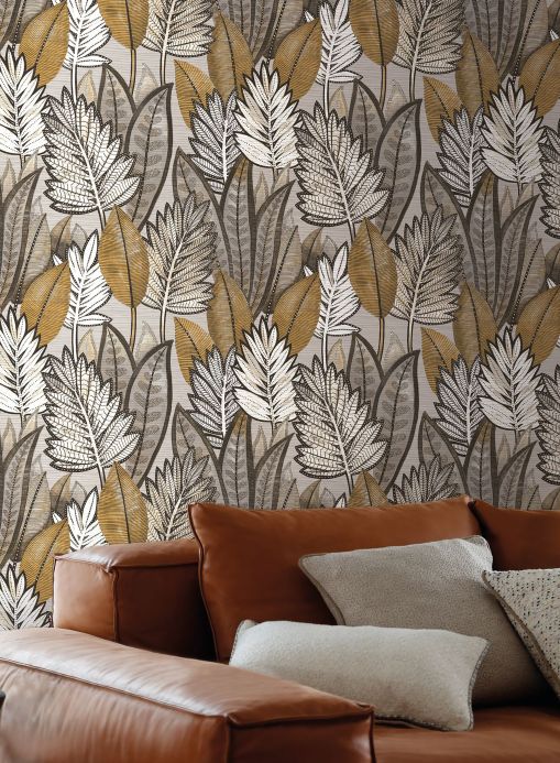 Leaf and Foliage Wallpaper Wallpaper Isadora light grey Room View