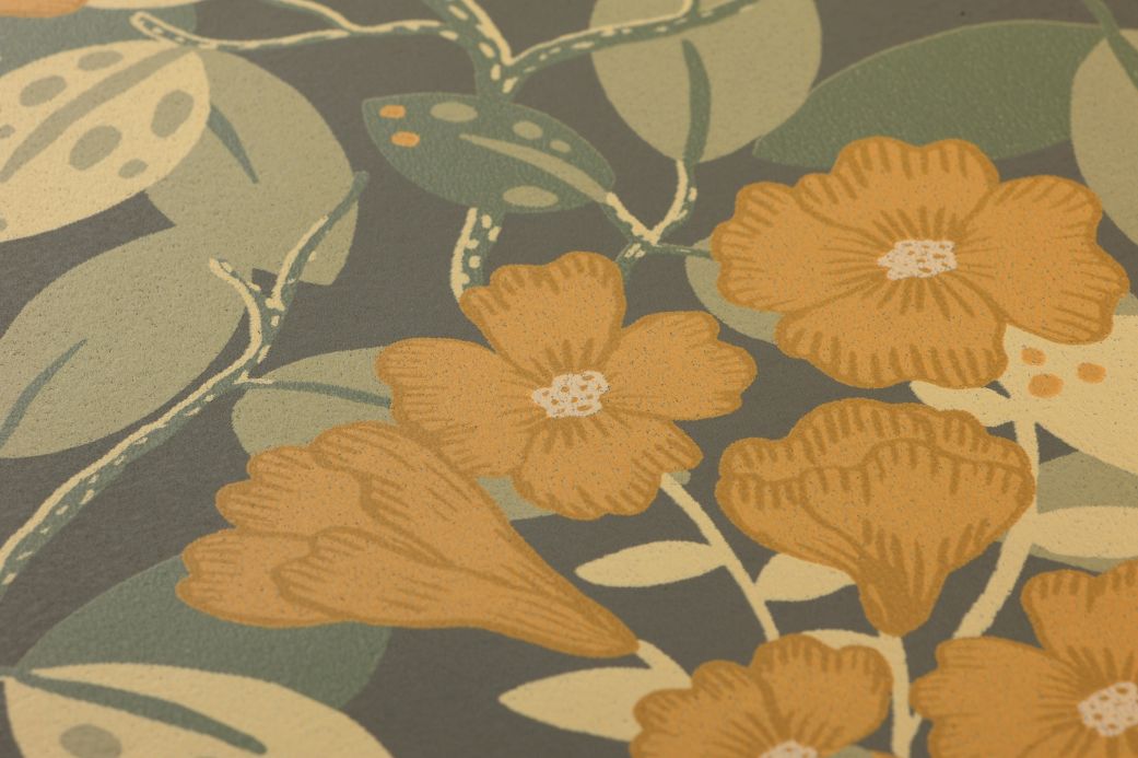Floral Wallpaper Wallpaper Hedera grey olive Detail View