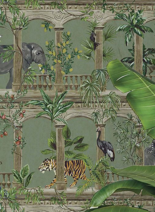 Oriental Wallpaper Wallpaper Lunasa reed green Room View