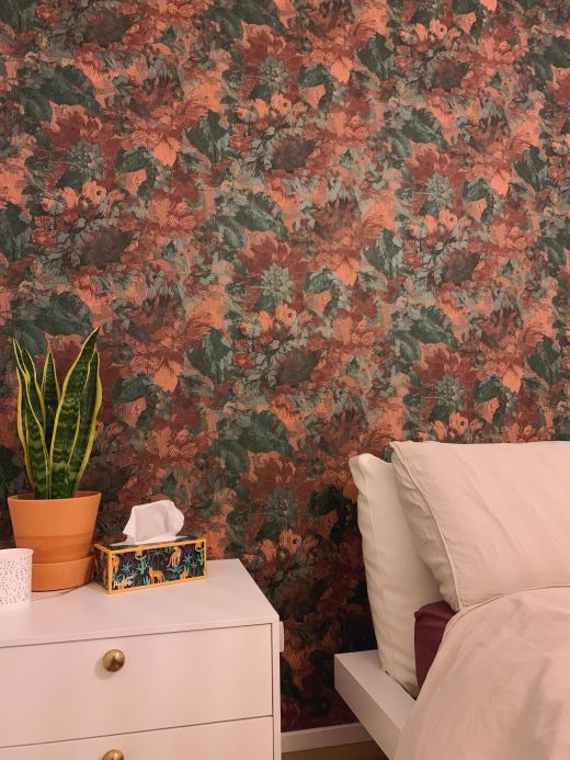 Papel pintado floral Papel pintado Hanna tonos de marrón Ver habitación