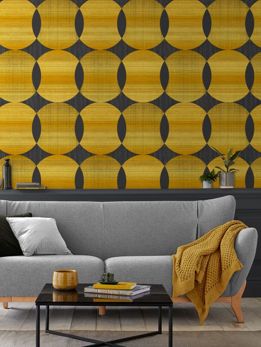 Geometric Wallpaper Wallpaper Kasavu gold yellow shimmer Room View