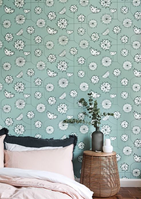 Wallpaper Wallpaper Dandelion Mobile pastel turquoise Room View